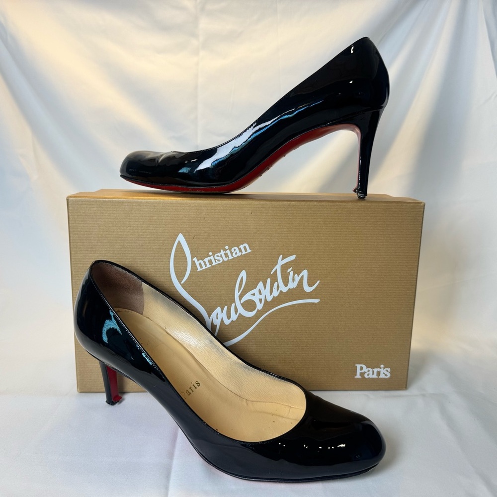 Christian Louboutin Simple Pump 70 Black Patent Calf Leather Pumps Red Bottoms